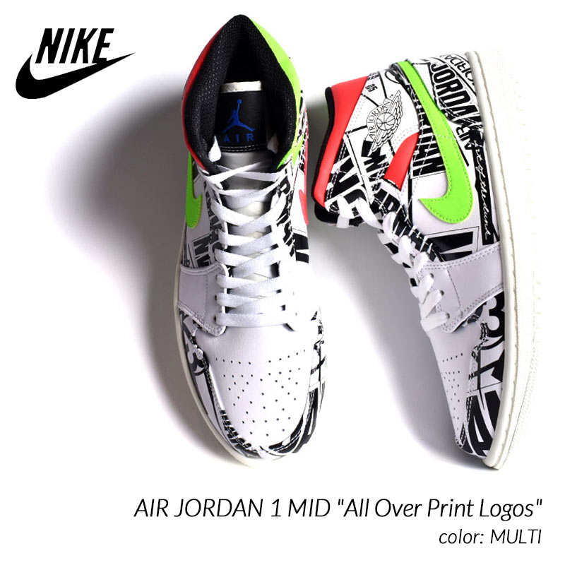 日本未発売 Nike Air Jordan 1 Mid All Over Print Logos ナイキ エア ジョーダン 1 ミッド スニーカー 海外限定 119 海外限定 日本未発売 希少モデル スニーカー ショップ シューズ 大阪 北堀江 プレシャスプレイス Import Shoes
