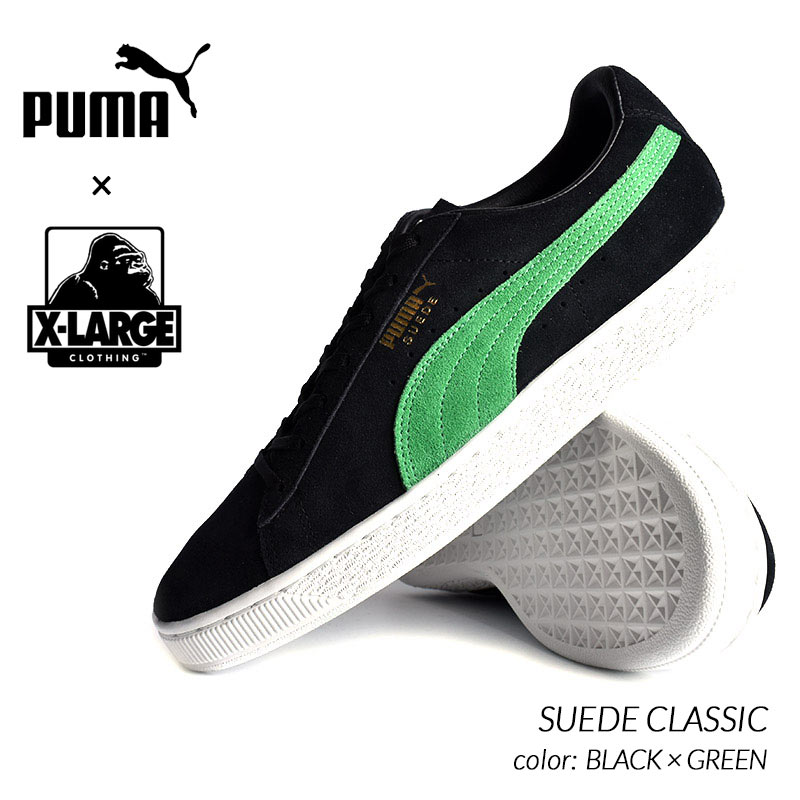 限定 プーマ エクストララージ スエード スニーカー Puma Xlarge Suede Classic Black Green 黒 ブラック 01 海外限定 日本未発売 希少モデル スニーカー ショップ シューズ 大阪 北堀江 プレシャスプレイス Import Shoes